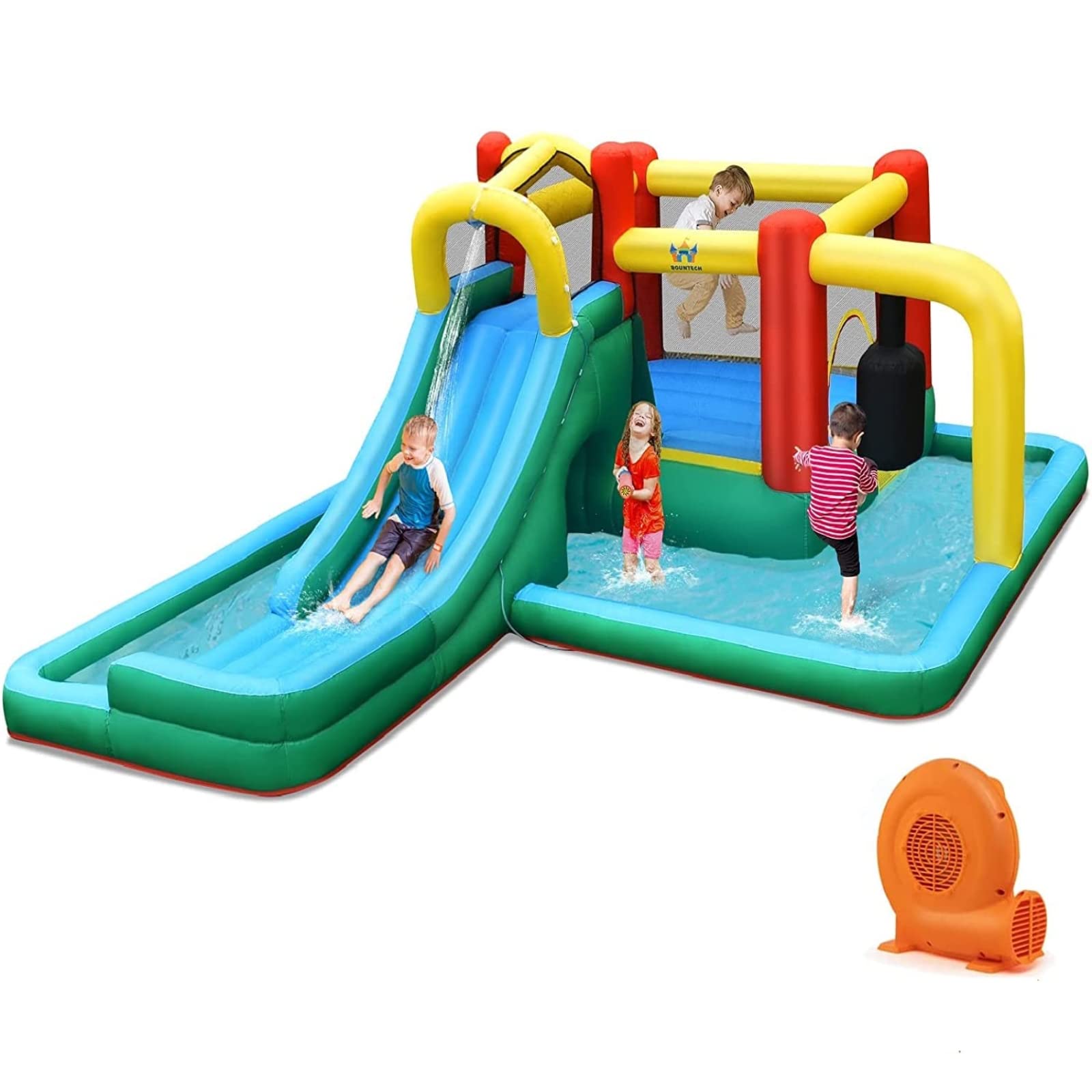 BOUNTECH Inflatable Water Slide & Bounce House Combo - 750W GFCI Blower Included | Wet & Dry Outdoor Play for Kids & Adults | Perfect for Backyard Parties, Summer Fun & Birthday Gifts