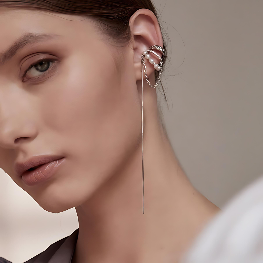 Multi Layer Pearl Chain No Piercing Tassel Ear Cuffs for Women | HE5891 | Elegant Boho Jewelry for Parties, Weddings & Everyday Wear