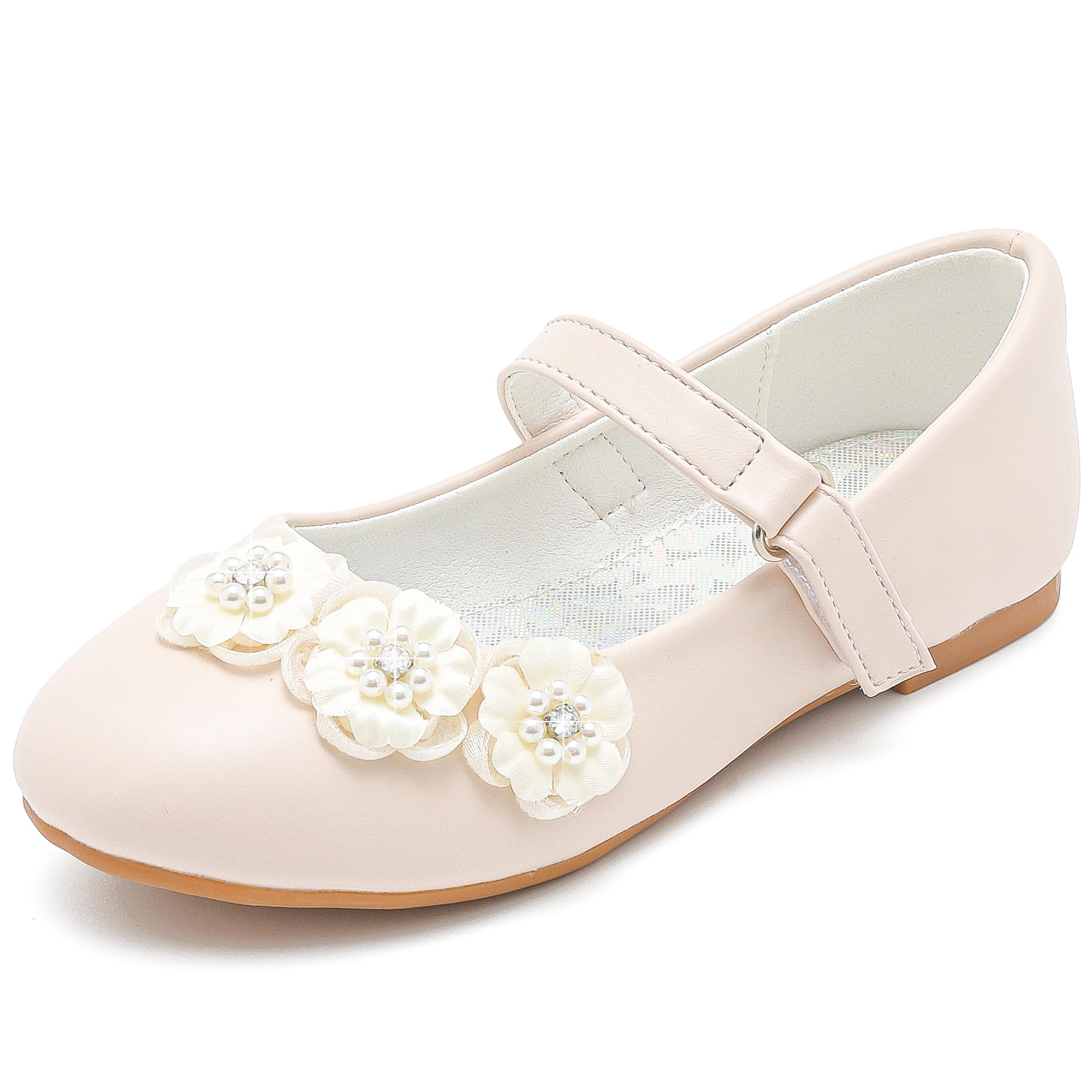 **Toddler Girls Flower Girl Shoes - Princess Wedding Flats with Low Heel for Little & Big Kids - Perfect for Weddings, Parties & Special Occasions**