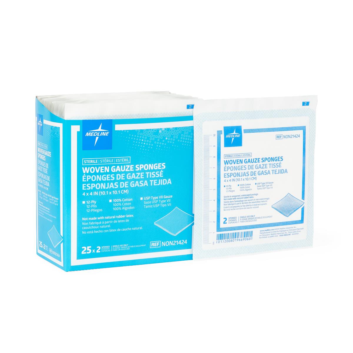 Sterile Cotton Woven Gauze Sponges 12-Ply - Medical Grade Wound Dressing for First Aid, Surgery & Nursing Care (Various Sizes)