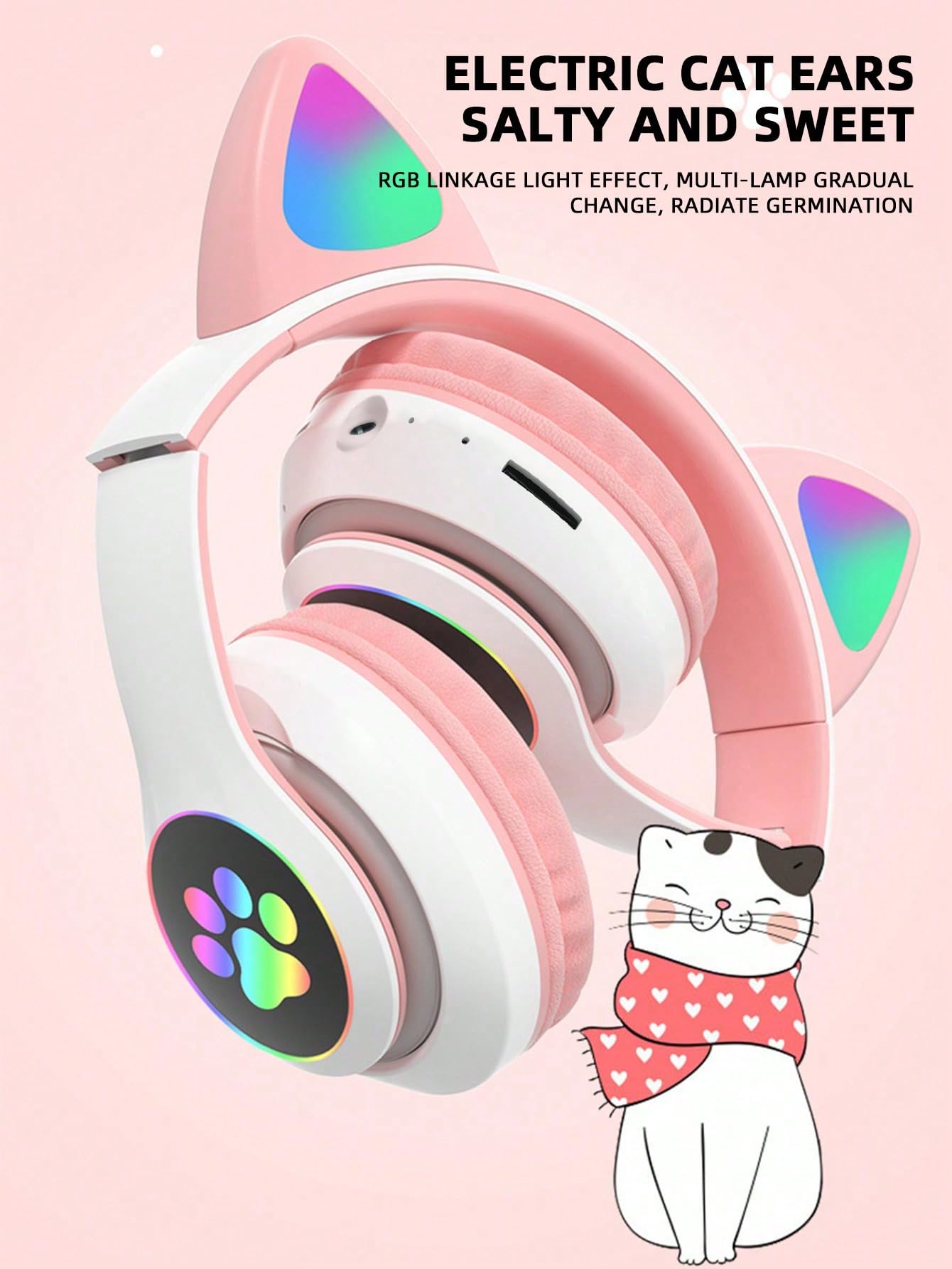 Wireless Cat Ear Bluetooth Headphones - White Cute Headset with Built-in Mic for Gaming, Music & Phone Calls | Perfect for Cosplay, Anime Fans & Kawaii Fashion Lovers