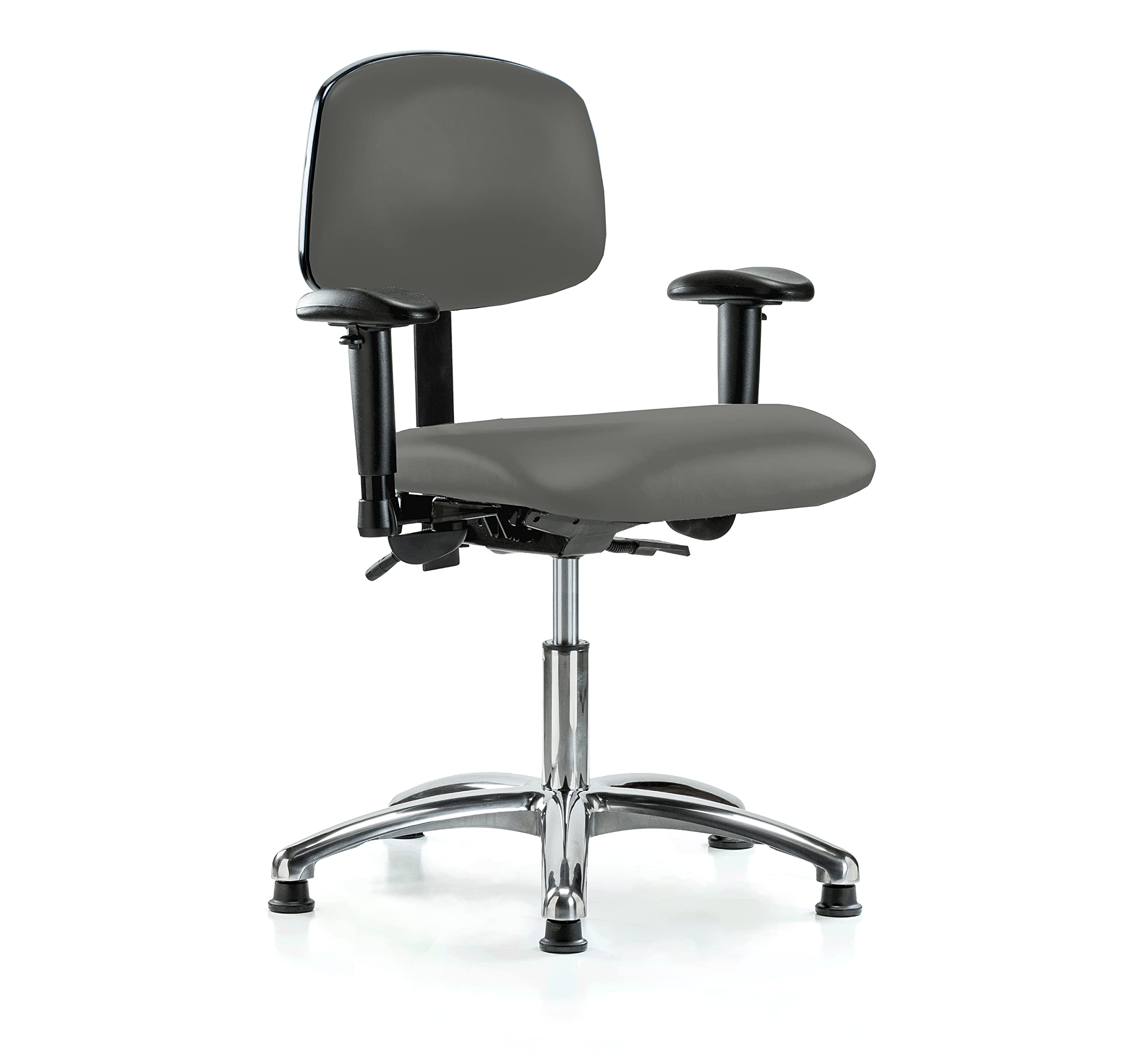 Ergonomic Perch Chrome Multi-Task Swivel Chair with Adjustable Stationary Caps - Desk Height Office Chair in Charcoal Vinyl - Perfect for Home Office, Gaming & Conference Rooms