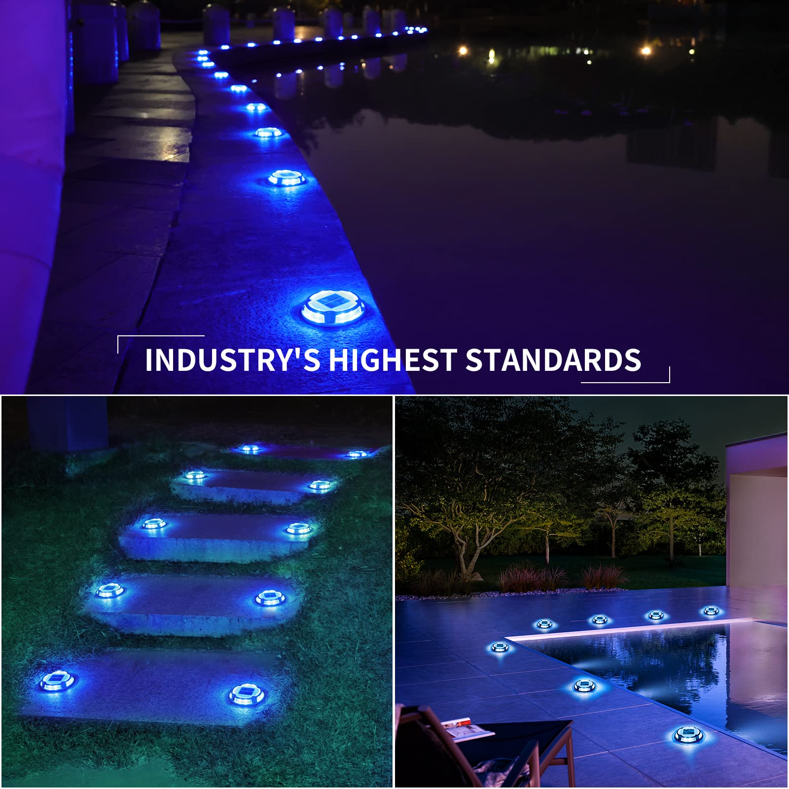 VOLISUN 12 Pack Solar Driveway Lights - Waterproof Outdoor Pathway & Deck Lighting with 2 Color Modes (White/Blue) for Garden, Yard, Walkway & Patio Illumination