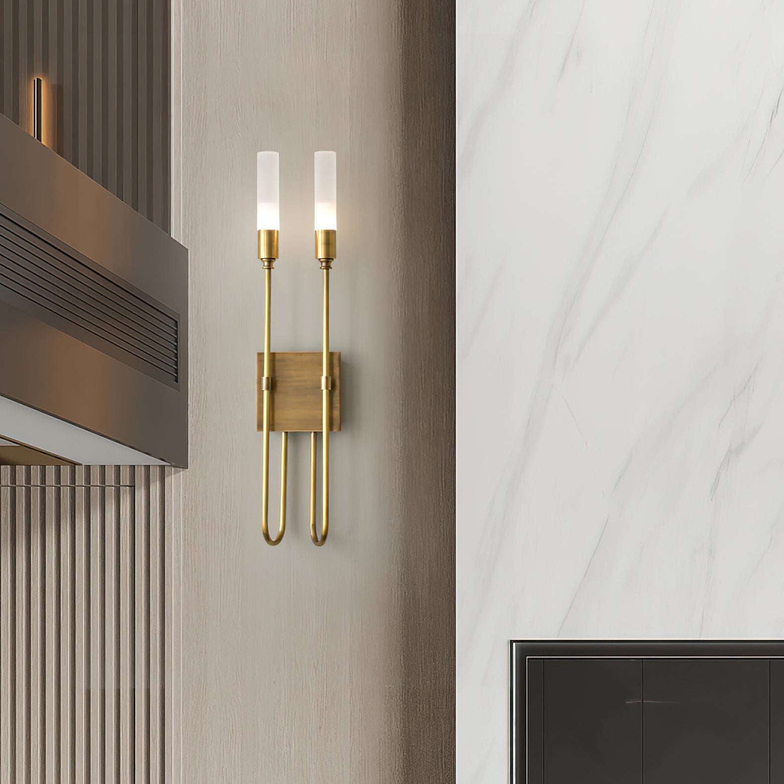 Double Arrow Wall Sconce Light Fixture - Modern LED Wall Lamp for Bedroom, Living Room & Hallway - Matte Black Finish - Plug-in or Hardwired Installation - Perfect for Ambient Lighting & Home Decor