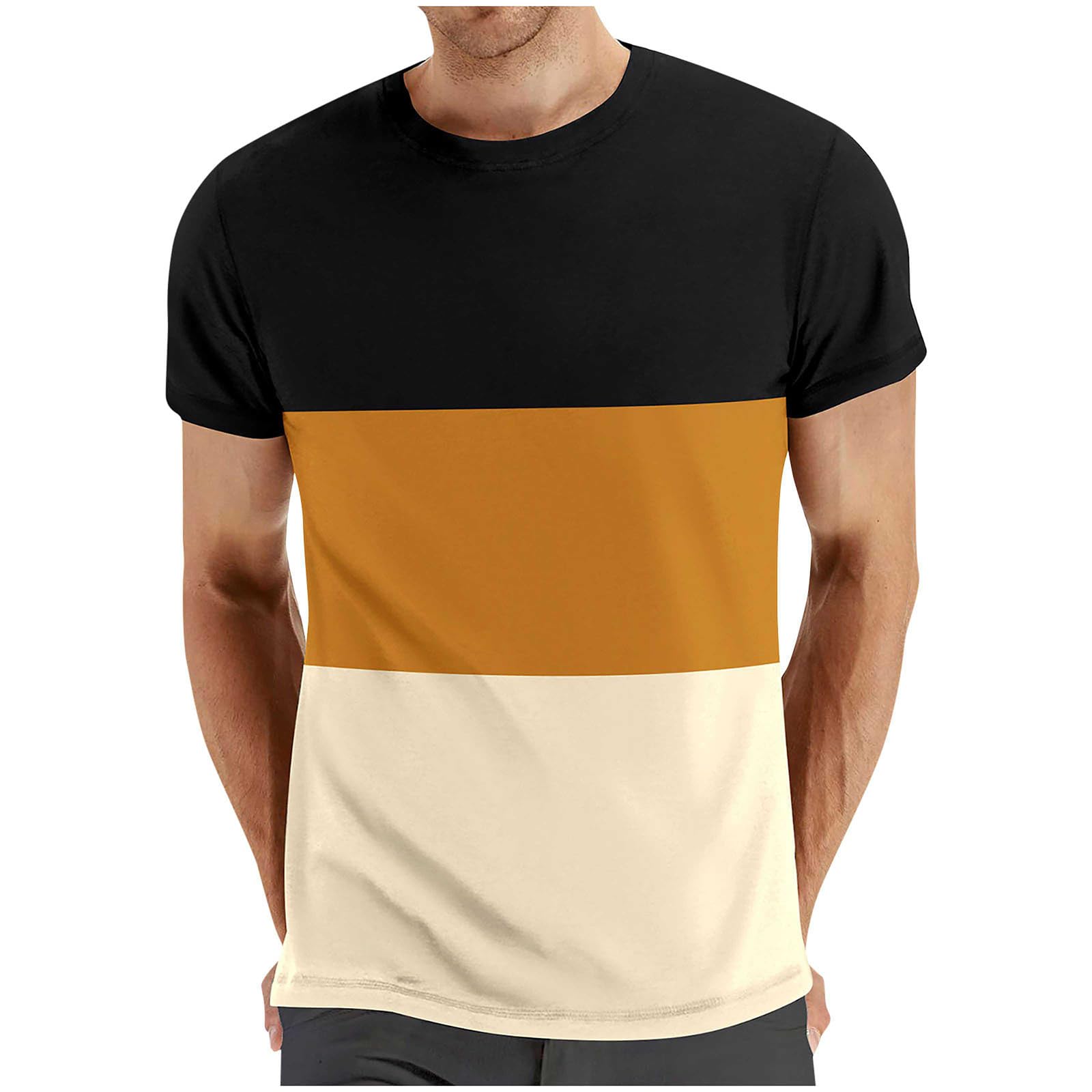 2024 Men's Color Block Short Sleeve T-Shirt - Summer Casual Tee for Dads & Guys | Breathable Cotton Fashion Top for Outdoor, Gym & Daily Wear