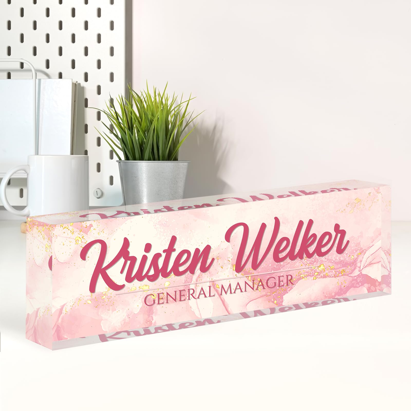 Personalized Acrylic Desk Name Plate - Custom Office Name Sign for Women & Men, Unique Desk Decor for Boss, Nurse, Teacher - Perfect Employee Appreciation Gift (Pink Coast) | Ideal for Office Decor, Workstation Organization & Professional Gifting