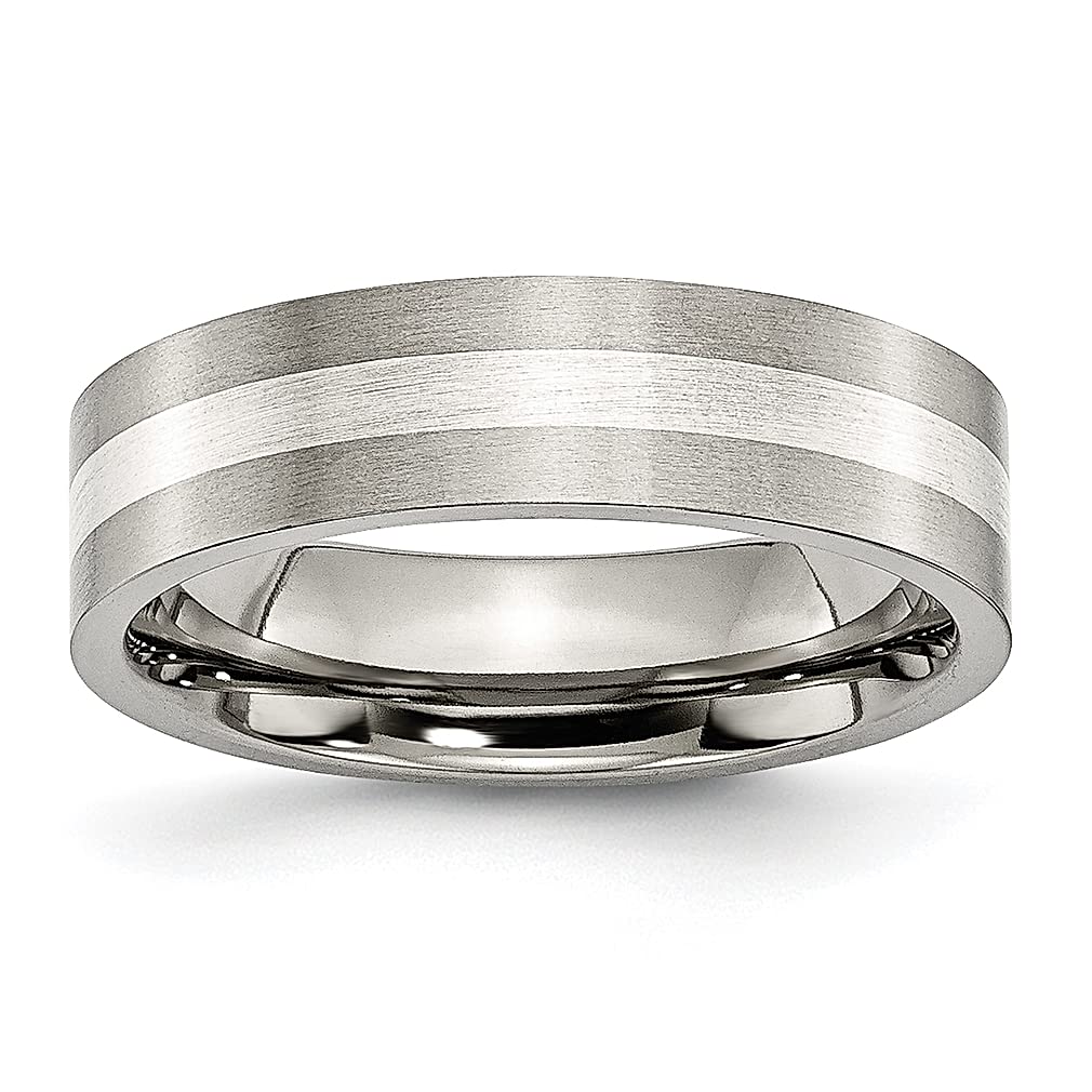 ICE CARATS Titanium Brushed 925 Sterling Silver Inlay 6mm Flat Wedding Band Ring for Women - Durable Precious Metal Fine Jewelry, Perfect Anniversary Gift & Everyday Wear