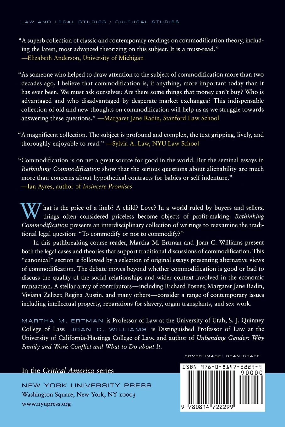 Rethinking Commodification: Law and Culture Case Studies - Critical America Series #52 | Legal Theory & Cultural Analysis for Academics & Researchers