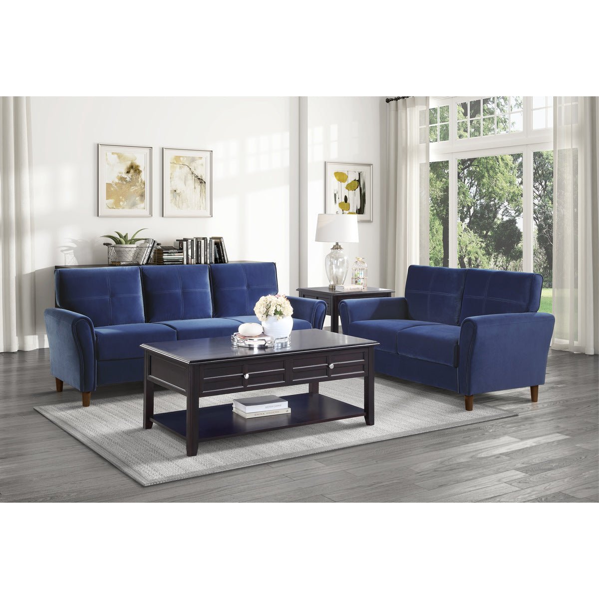 Luxury Dunleith Collection Blue Velvet Loveseat Sofa - Elegant Upholstered Fabric for Living Room, Bedroom & Home Decor