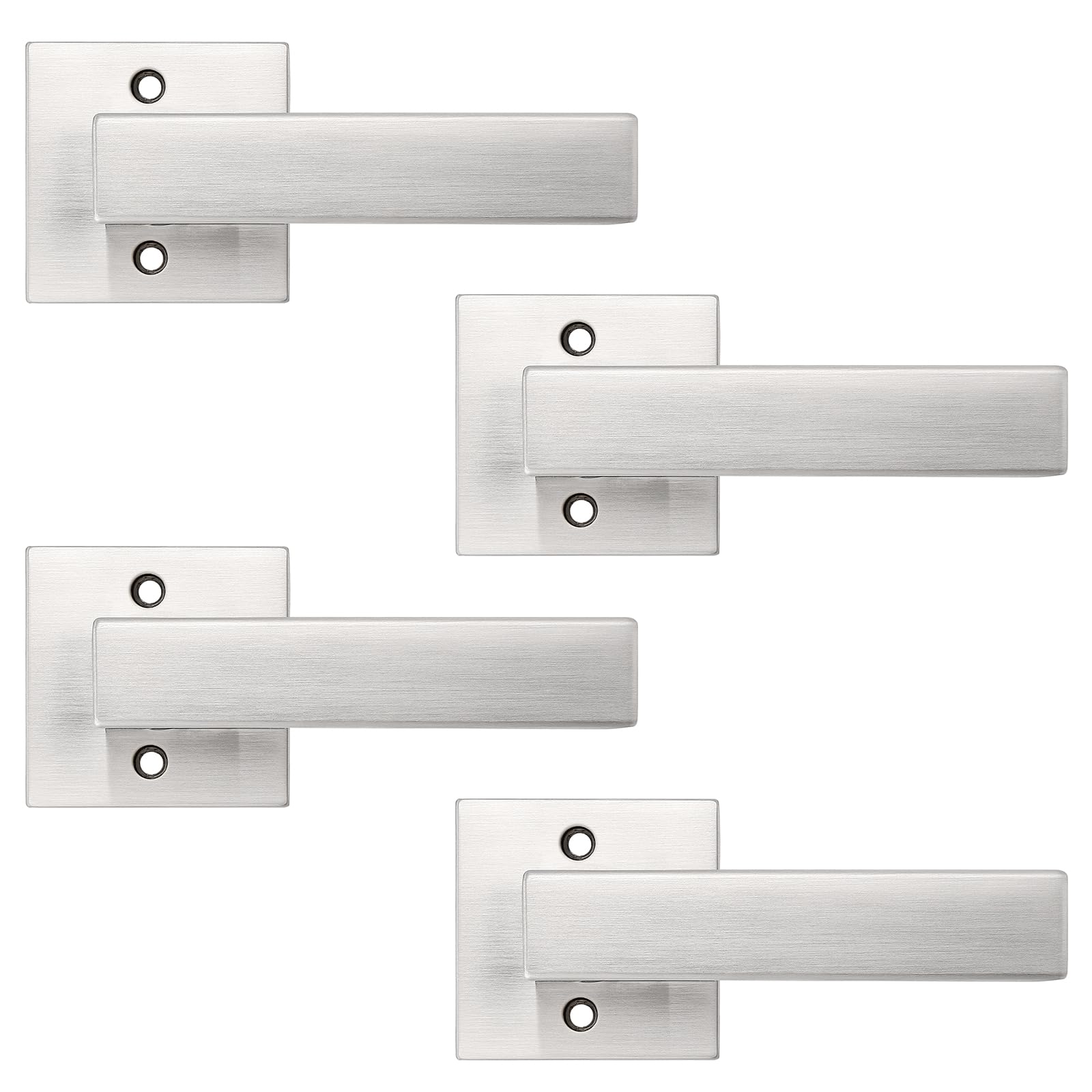 Probrico Satin Nickel Square French Door Handles - Heavy Duty Closet/Balcony/Pantry Hardware - Non-Turning Stainless Steel Dummy Levers with Exposed Screws (4-Pack) - Perfect for Interior Doors, Cabinets & Storage Spaces