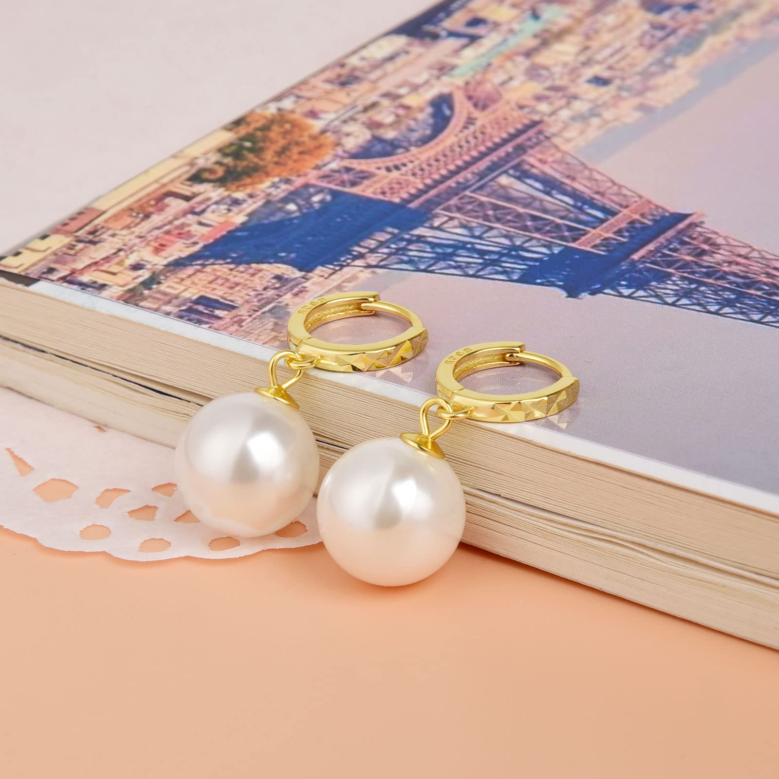 Lantine Elegant 925 Sterling Silver Baroque Pearl Drop Huggie Hoop Earrings for Women - Hypoallergenic Dangle Earrings with White Irregular Pearls - Perfect for Weddings, Parties & Everyday Wear