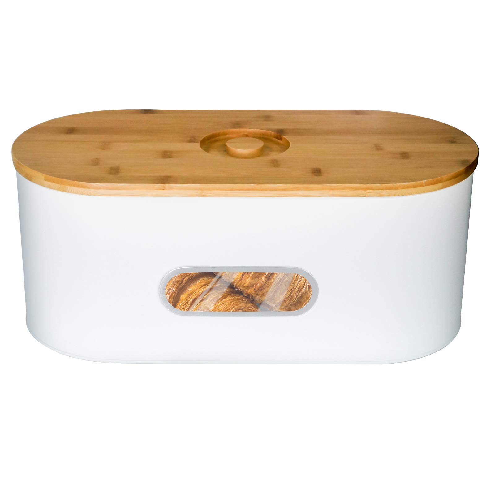 SOTECH Large Bamboo Bread Box with Cutting Board Lid - Farmhouse Rustic Kitchen Storage for Bread, Pastries & Baked Goods - High Capacity Countertop Organizer (White) - Perfect for Home Bakeries & Country-Style Kitchens