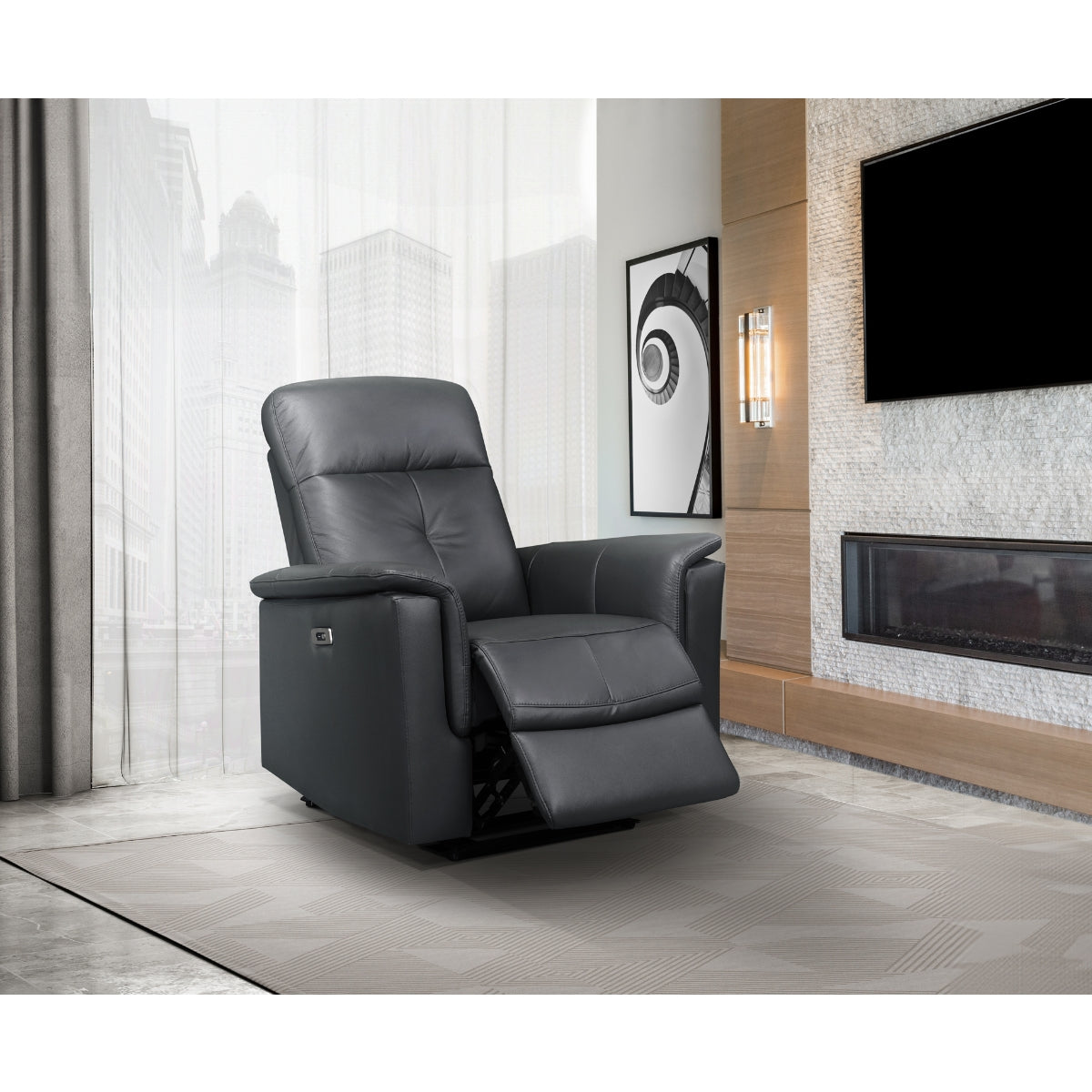 Dark Grey Power Glider Recliner with USB Charging - Leather Match Massage Chair for Living Room, Nursery & Home Theater - Electric Reclining Sofa with Lumbar Support