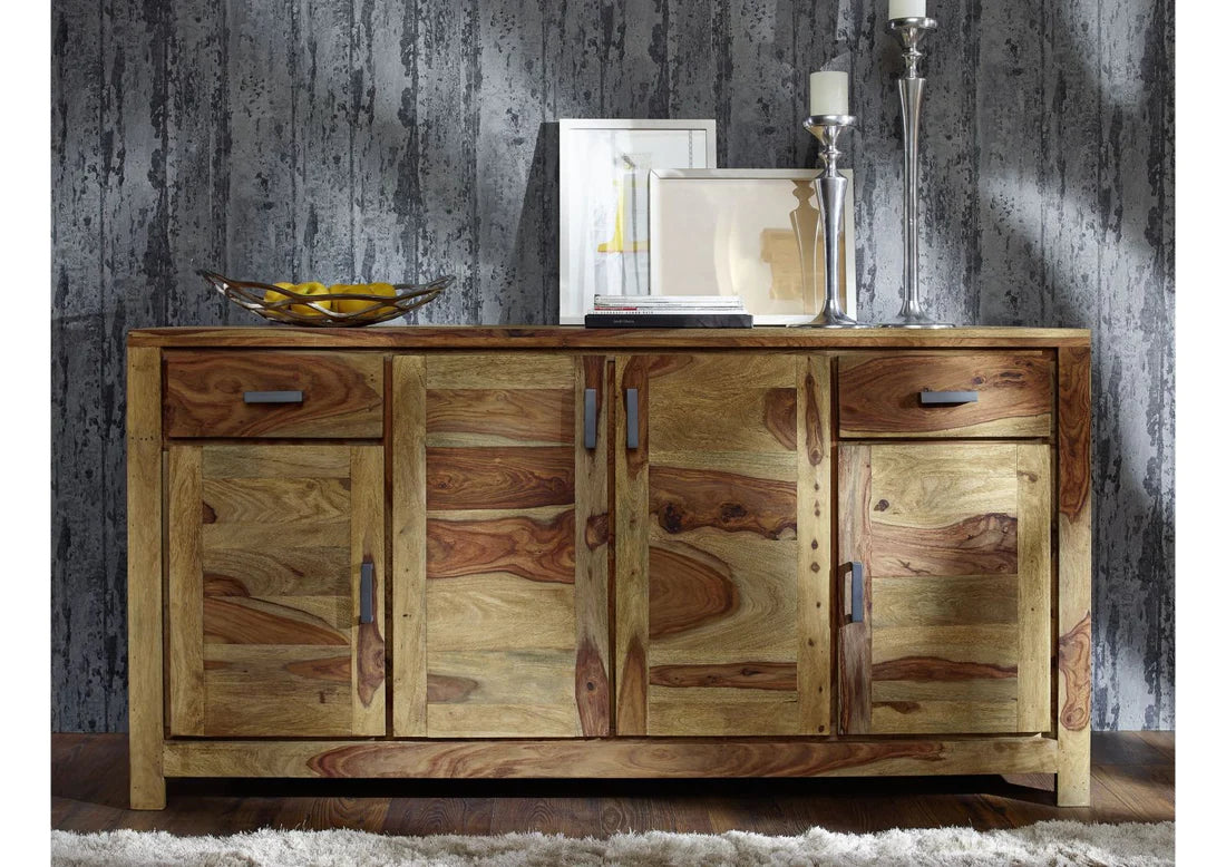 Gfine Solid Sheesham Wood Sideboard - 4 Doors & 2 Drawers, 175x45x86cm - Perfect for Living Room, Dining Room & Hallway Storage