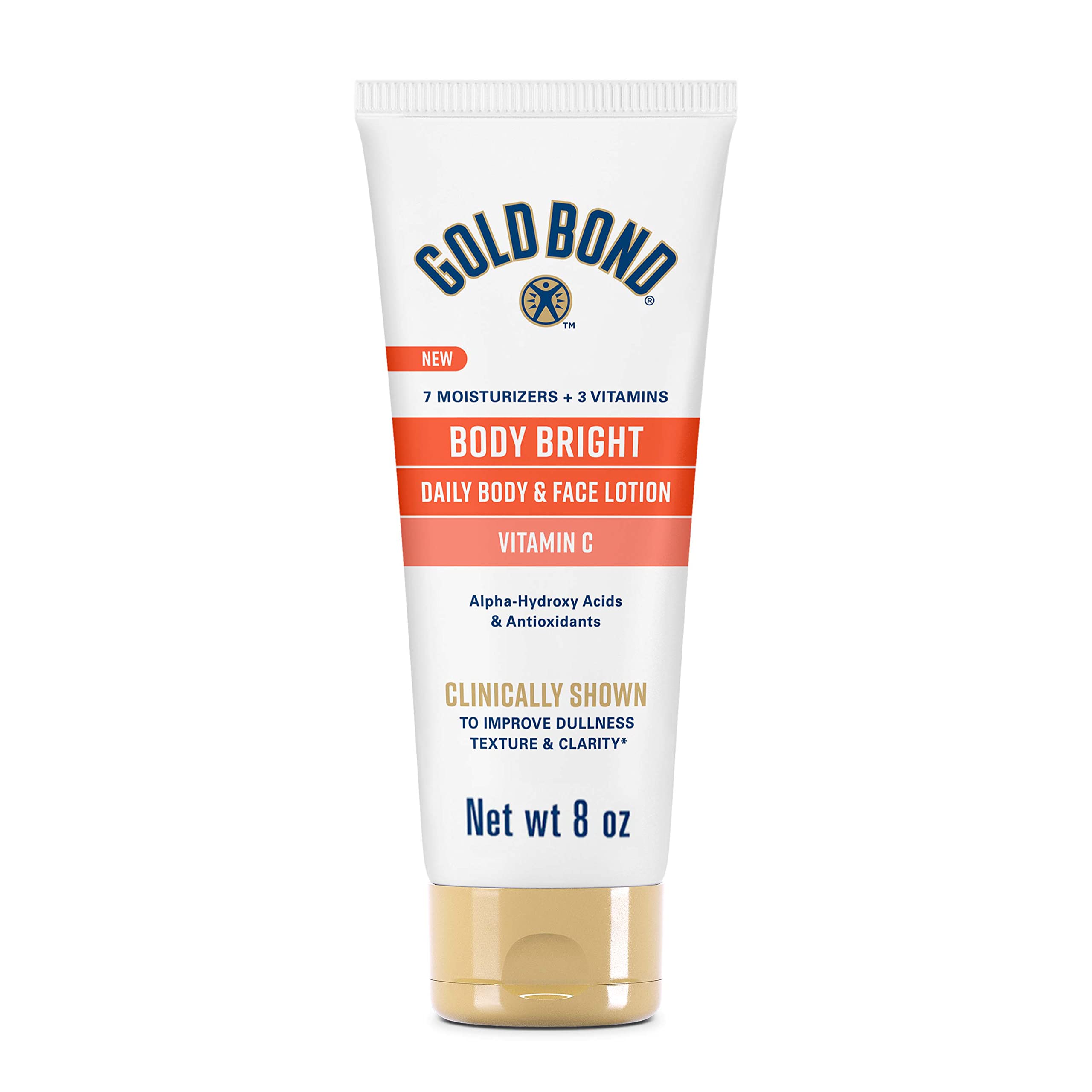Gold Bond Body Bright Daily Body & Face Lotion with Vitamin C - 8 oz Moisturizing Cream for Dry Skin, Brightening & Hydrating - Perfect for Daily Skincare Routine & Post-Shower Use