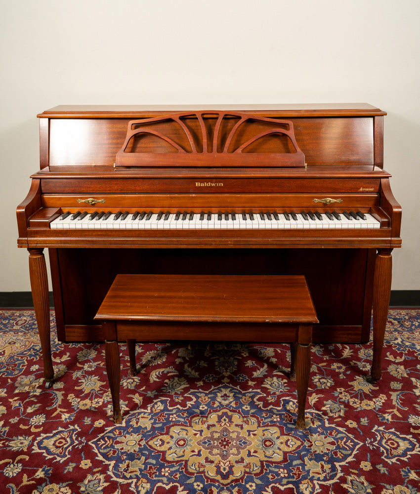 Acrosonic by Baldwin Spinet Piano in Satin Walnut Finish - Premium Upright Piano for Home & Studio (SN: 1498382) | Perfect for Beginners, Music Lessons & Small Spaces