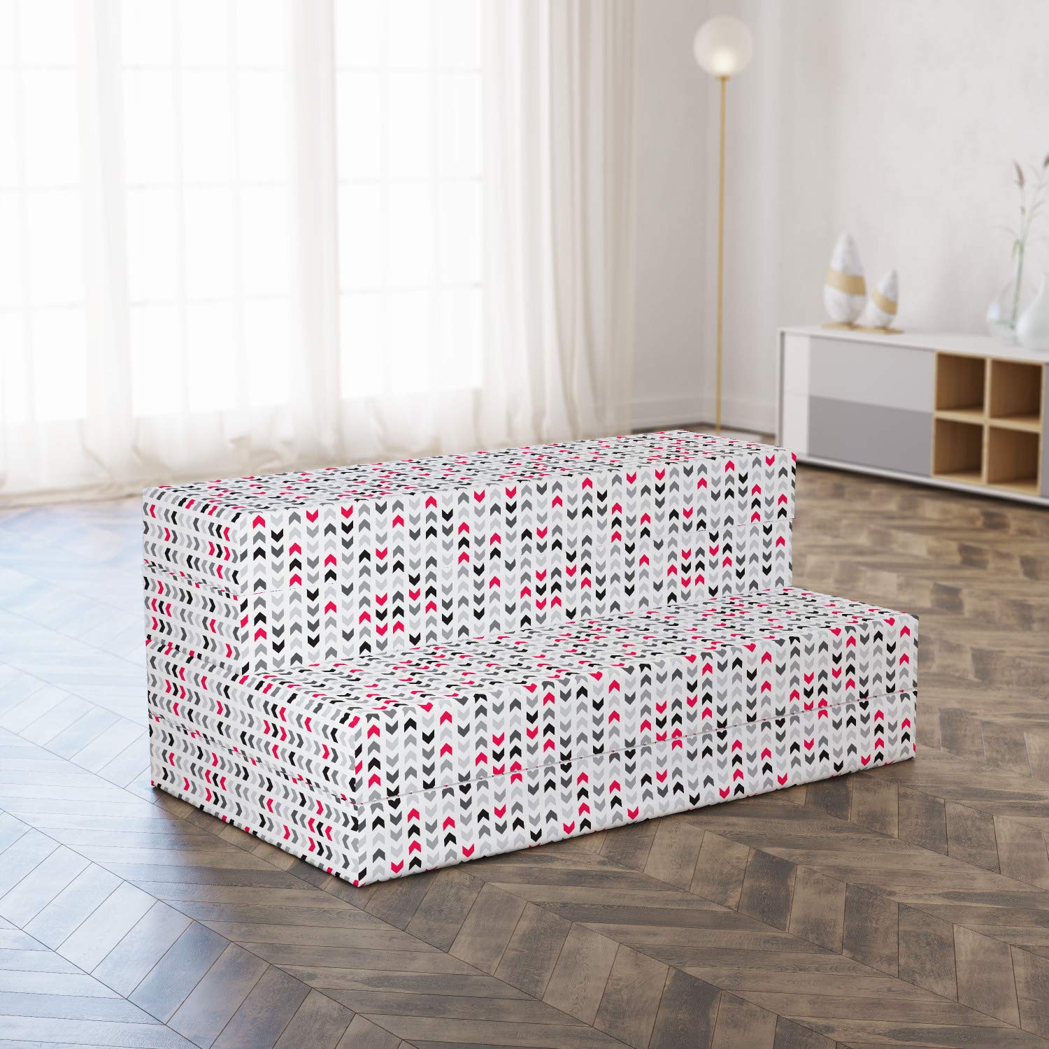 Ambesonne Geometric Foldable Mattress - Red Zig Zag Chevron Pattern, 78.7