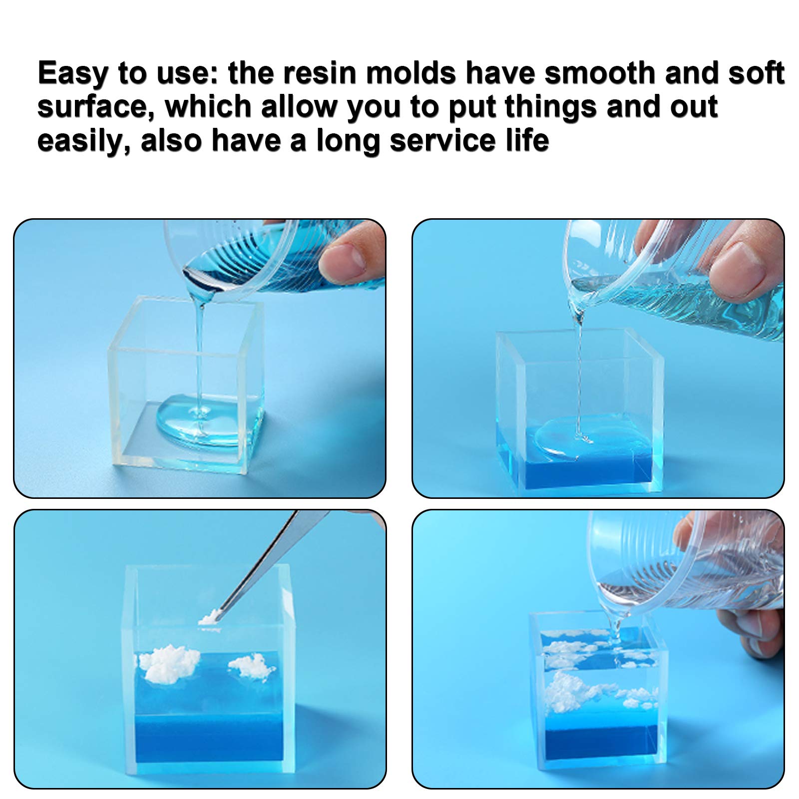 4 Inch Square Silicone Molds for Resin Epoxy Casting - DIY Jewelry, Soap Making, Candle & Craft Projects - Reusable Baking Molds for Chocolate, Candy, Ice Cubes