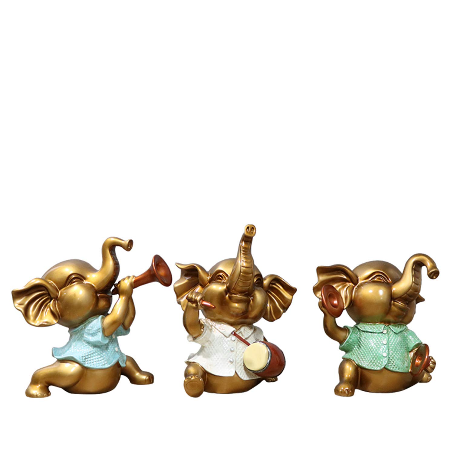 QYQCX Hand-Carved Resin Elephant Band Ornaments - Set of 3 Cute Animal Figurines, Happy Home Decor & Unique Gift Idea for Elephant Lovers | Perfect for Shelf Displays, Baby Showers, and Wedding Decor