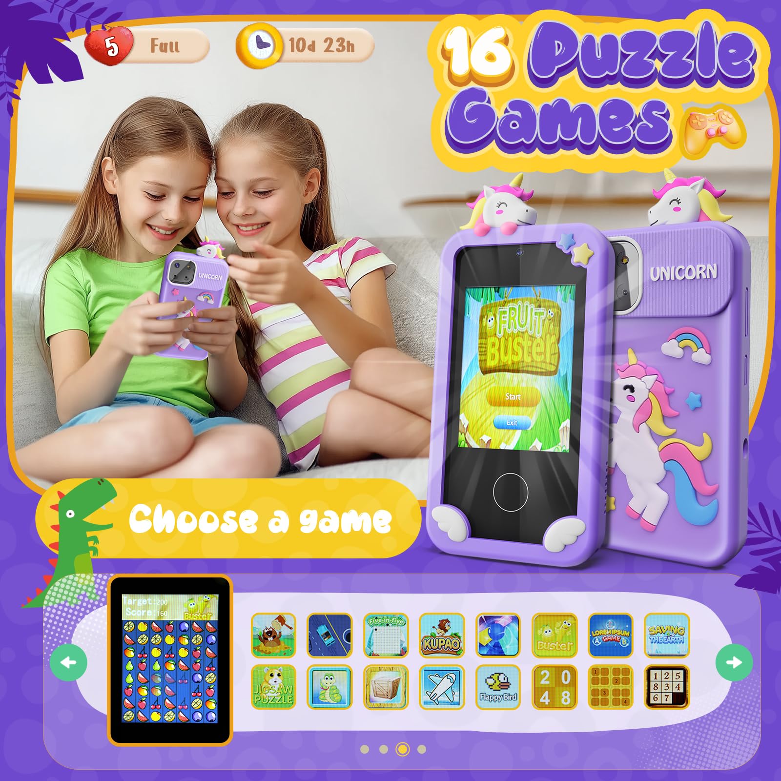 Unicorn Smart Phone Toy for Girls Ages 3-9 - 2.8