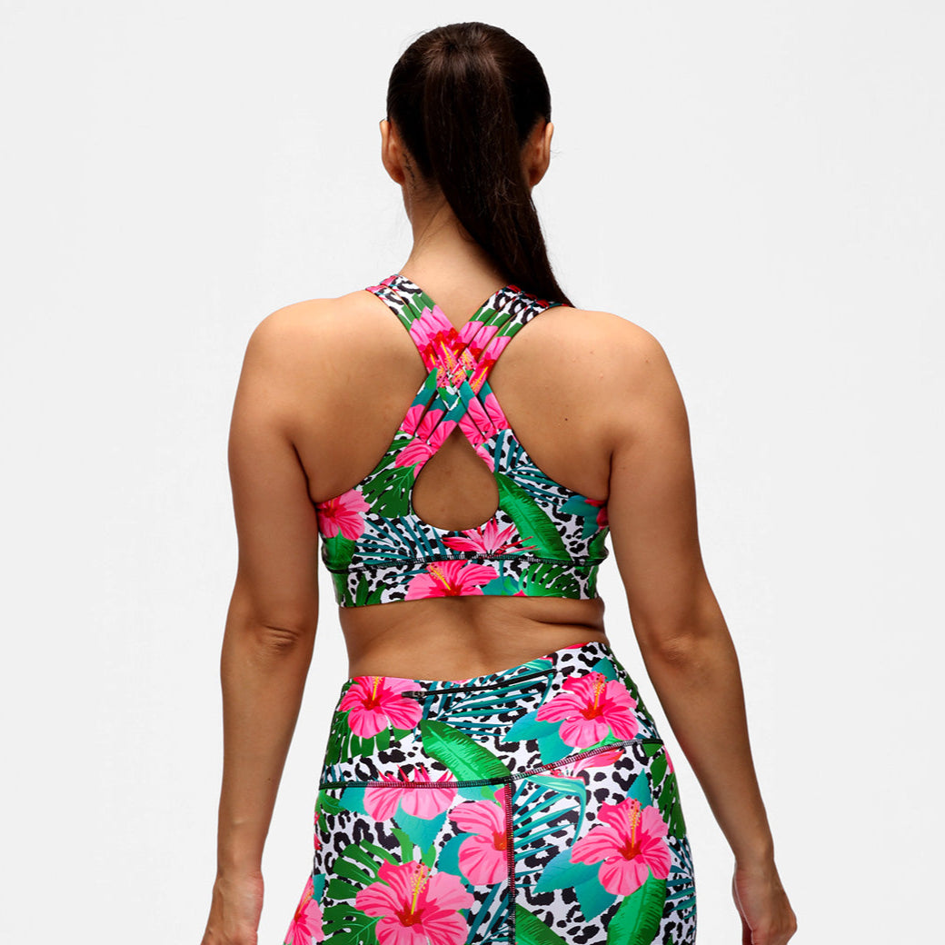 Hibiscus Cross Back Bra - Women's Supportive Workout Sports Bra for Yoga, Running & Gym - Comfortable & Breathable Activewear