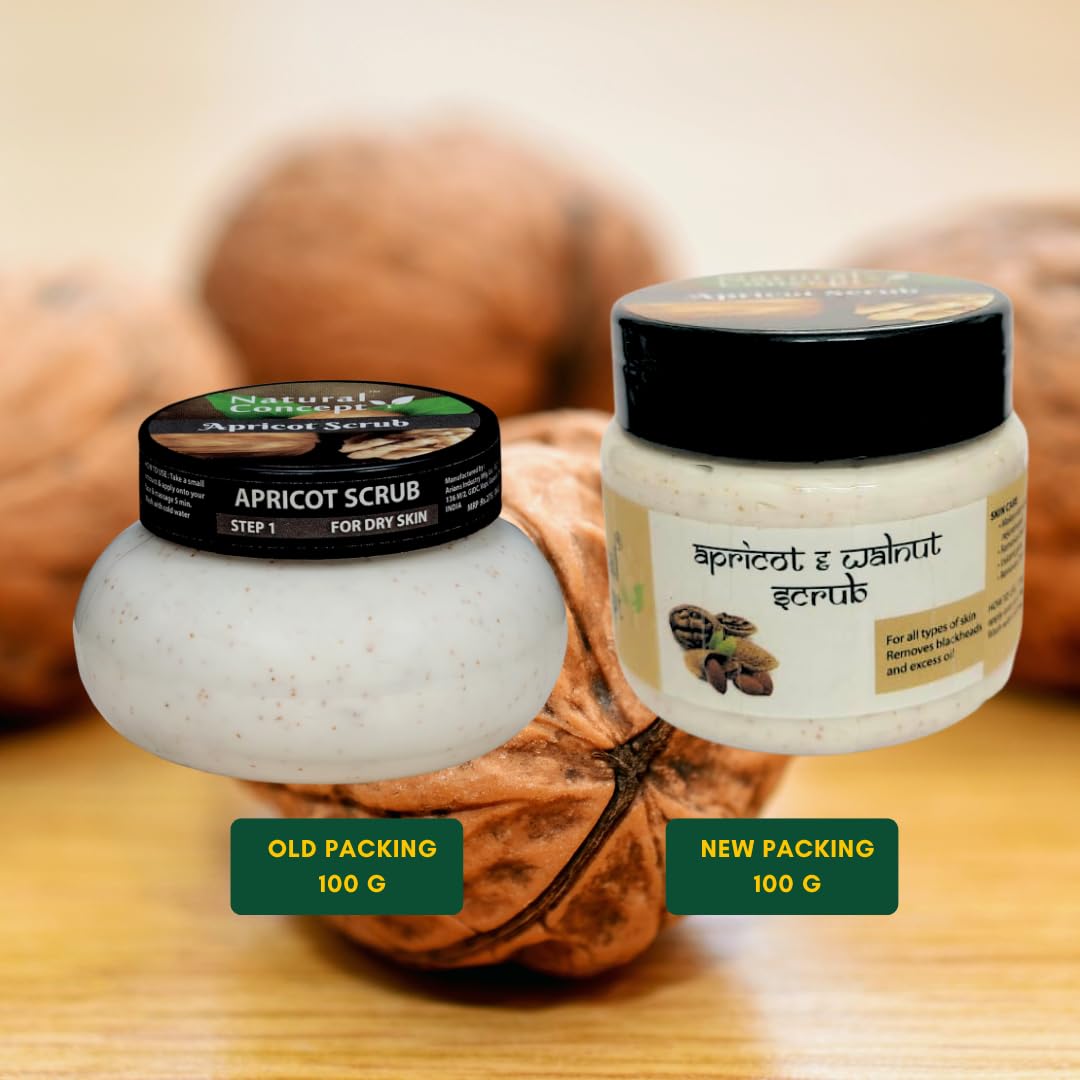 Natural Concept Apricot Face Scrub 100g - Exfoliating & Skin Firming, Removes Tan, Dirt, Pimples & Blackheads - Gentle Facial Cleanser for Dullness & Brightening - Perfect for Daily Skincare Routine & Acne-Prone Skin
