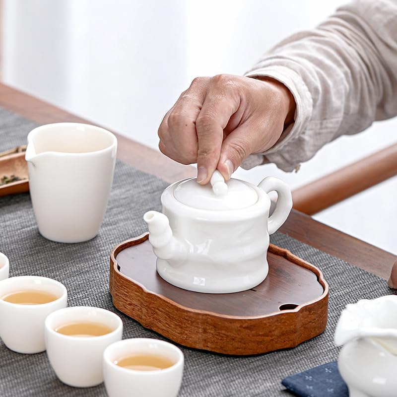Premium Dehua White Porcelain Teapot Set - Xishi Style Chinese Gongfu Tea Set with Cups - Handcrafted Bone China for Home & Office Tea Ceremony, Gift, Relaxation