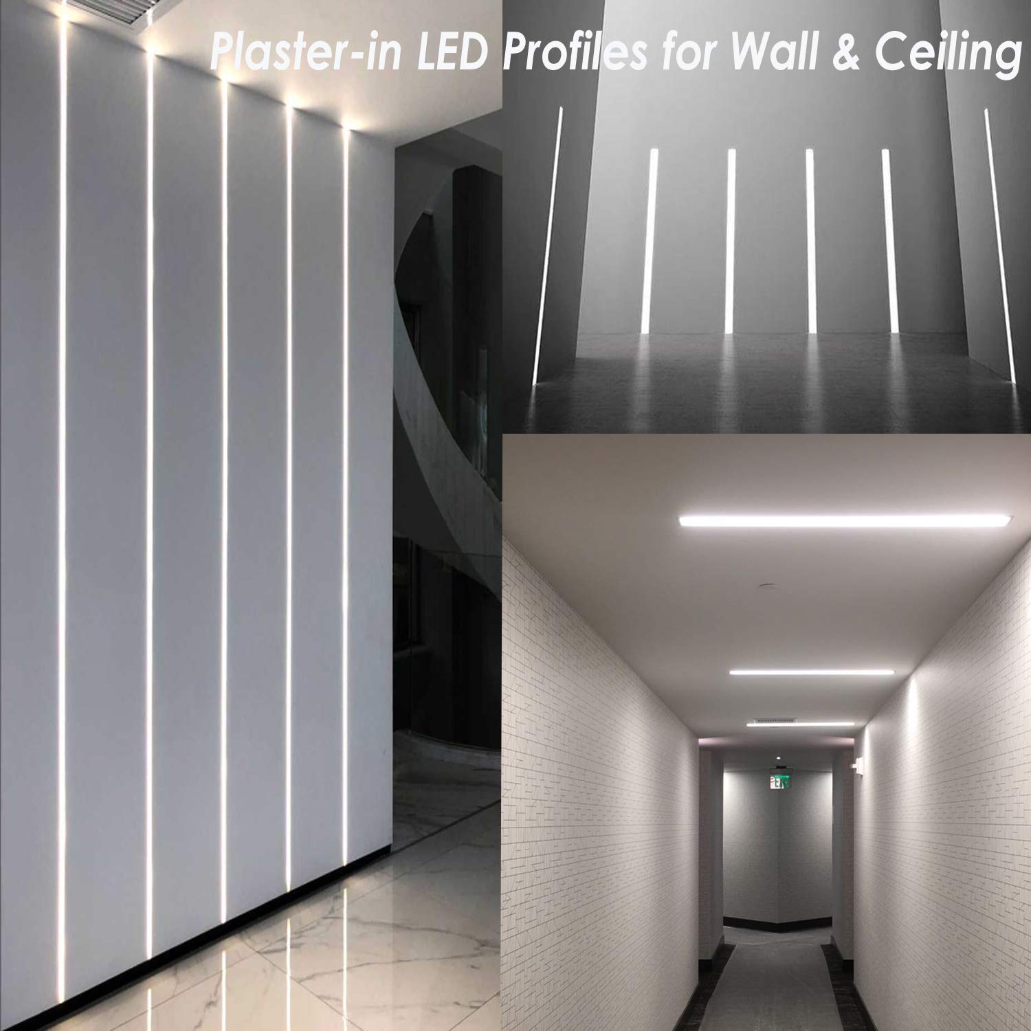 Besseto 6 Pack 6.6FT/2M Plaster-in LED Aluminum Channel - Trimless Recessed Drywall LED Light Strip Diffuser for Wall & Ceiling with Milky Cover - Perfect for Home, Office, and Commercial Lighting