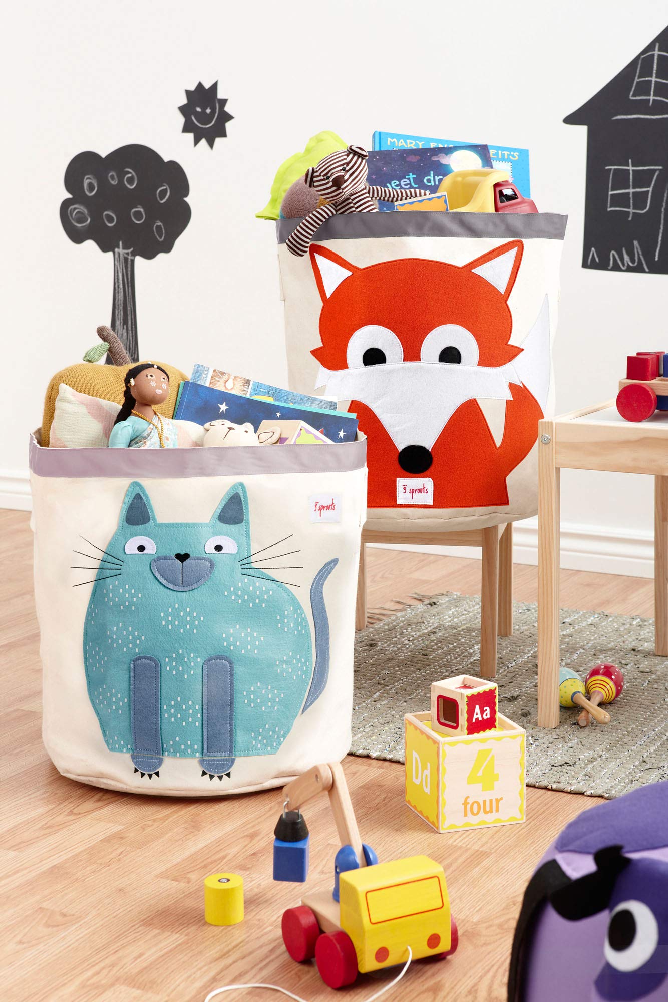 3 Sprouts Large Toy Storage Basket - Durable Kids & Baby Toy Organizer with Handles for Nursery, Playroom & Bedroom - Perfect for Storing Toys, Laundry & Pet Supplies (Gray/White) - Ideal for Home Organization & Child-Friendly Spaces