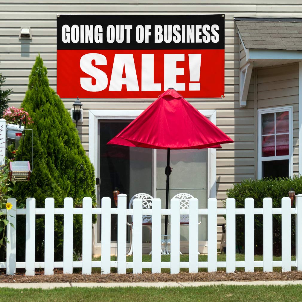 Going Out of Business Sale Vinyl Banner - 48x96 Inches Weatherproof Outdoor Sign with 8 Grommets | Perfect for Store Closing Promotions, Yard Sales & Business Liquidations