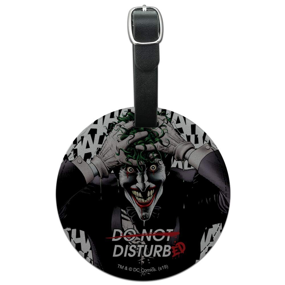 Batman Disturbed Joker Round Leather Luggage Tag - Personalized Suitcase ID Tag for Carry-On Bags - Perfect for Travel, Business Trips & Cosplay Events