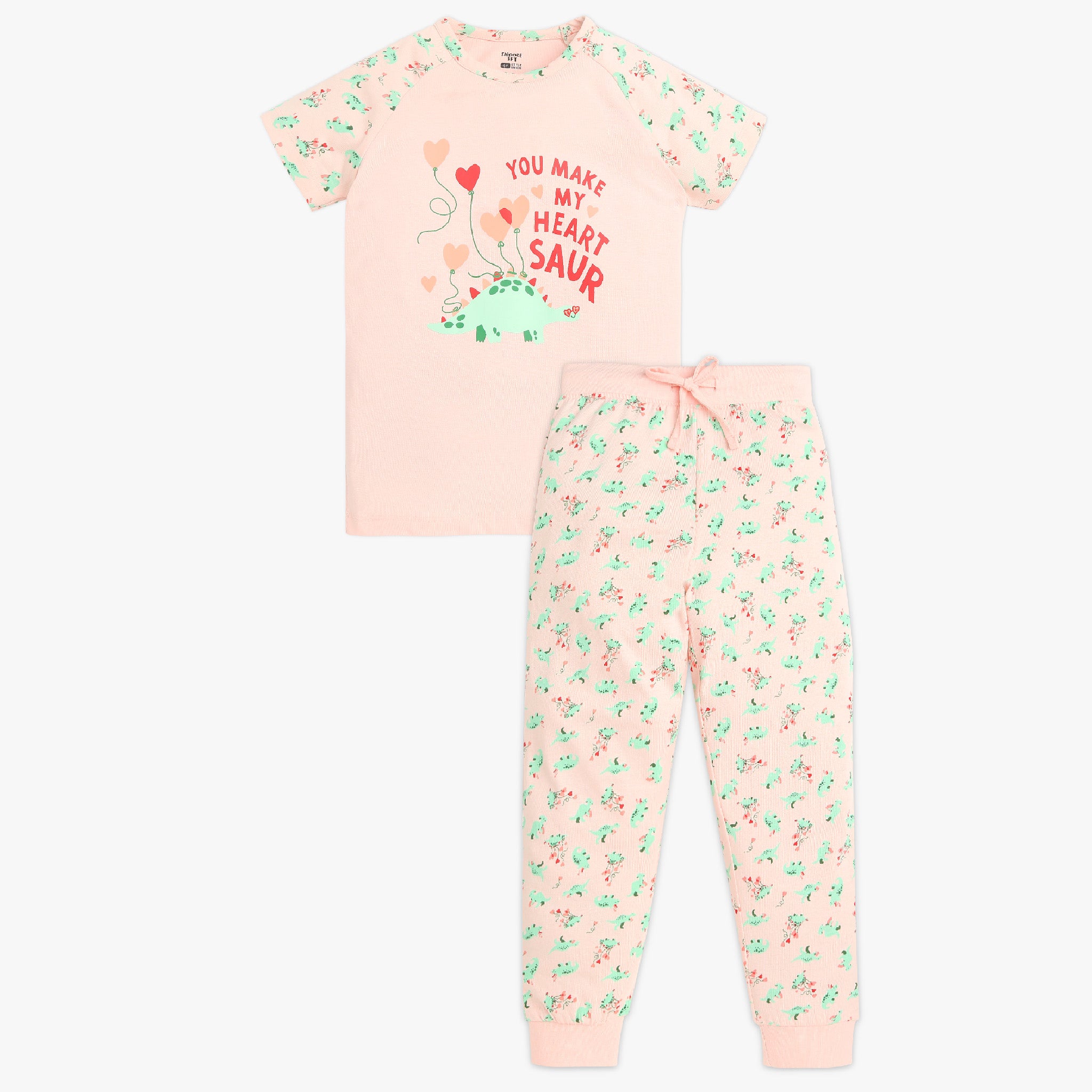 Girls Printed Cotton Snooze Graphic T-Shirt & Matching Trackpants Set - 100% Breathable Jersey Fabric for Comfort & Style - Perfect for Sleepovers, Lounging & Casual Outfits