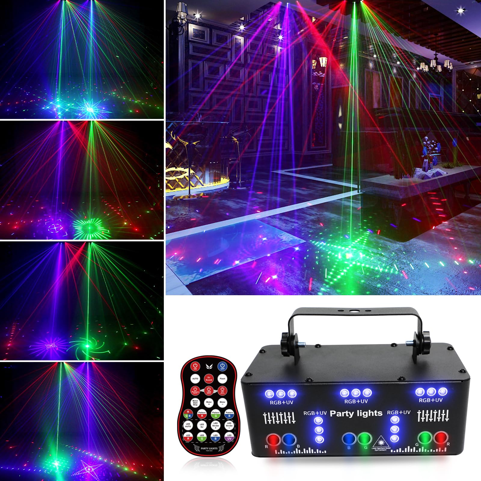 WUZSTAR 21 Lens RGB UV Disco Strobe Light with DMX 512 & Remote Control - Professional DJ Party Lighting for Home, Karaoke, Birthday, Wedding, Bar & Club Events | Indoor Stage Lighting Effects for Dance Parties & Nightlife Entertainment