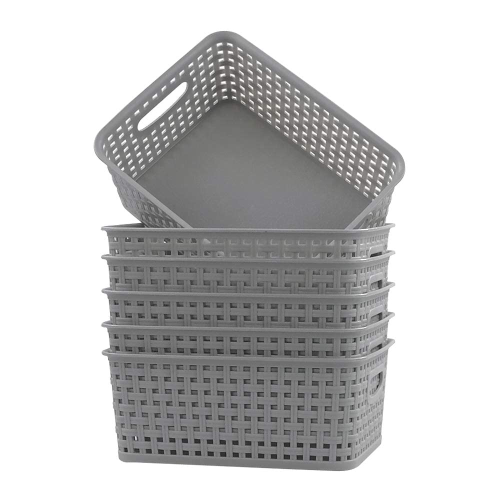 6 Pack Grey Woven Storage Baskets for Bathroom & Organization