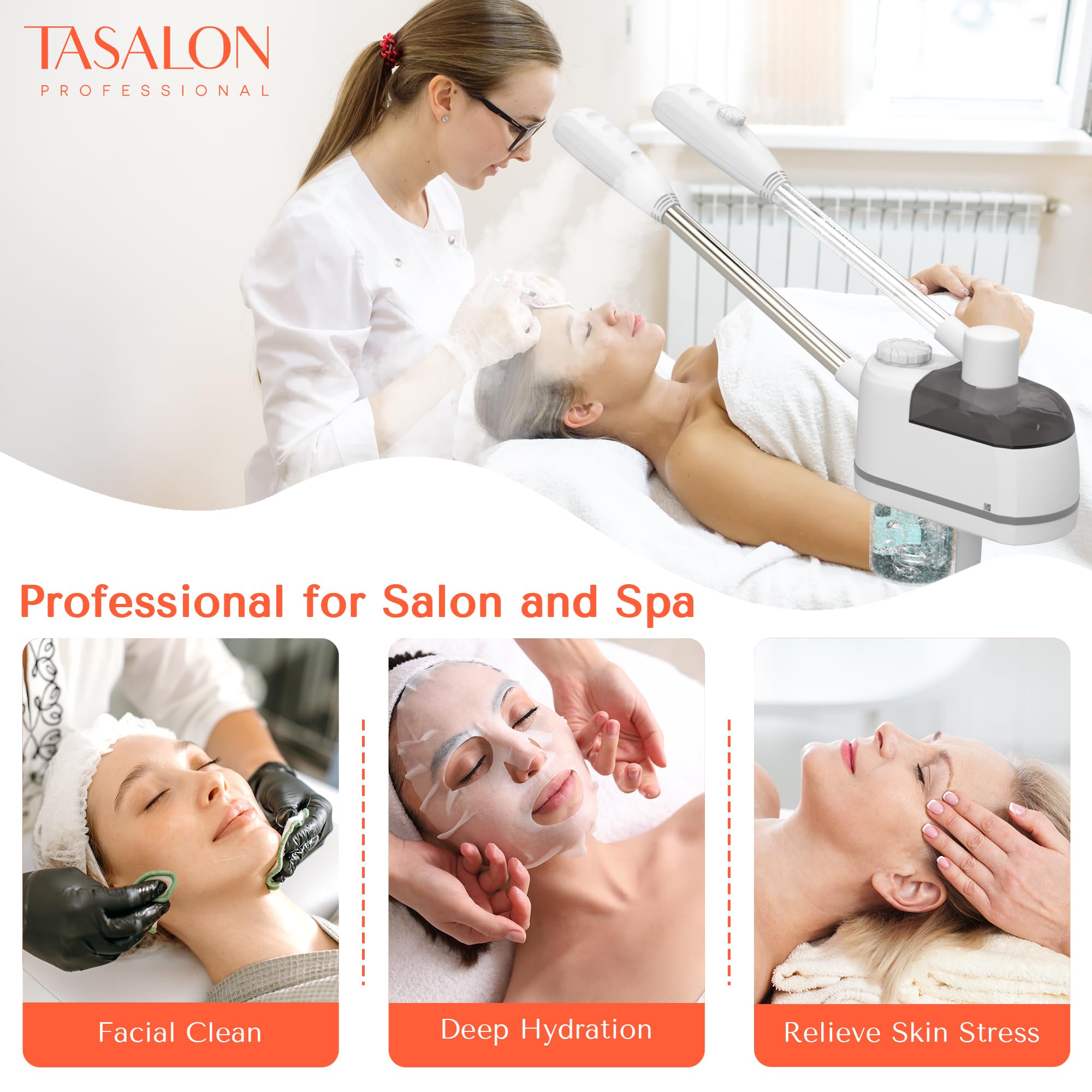 Professional 2-in-1 Facial Steamer with Ozone & Hot/Cold Mist - Ionic Face Steamer for Deep Cleaning & Moisturizing - Mobile Spa & Home Use - White Ozone Humidifier | Perfect for Facial Treatments, At-Home Spa Days & Skin Hydration Therapy