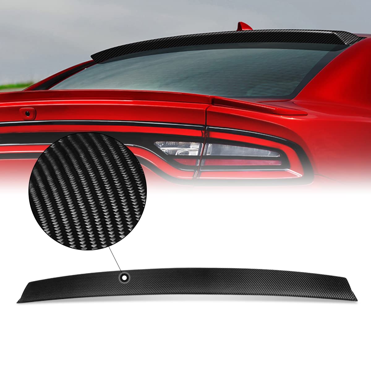 DNA MOTORING 2-RSP-7502-RCF Black Carbon Fiber Rear Window Roof Spoiler Wing for 2015-2021 Dodge Charger - Enhance Style & Aerodynamics for Sedan Customization
