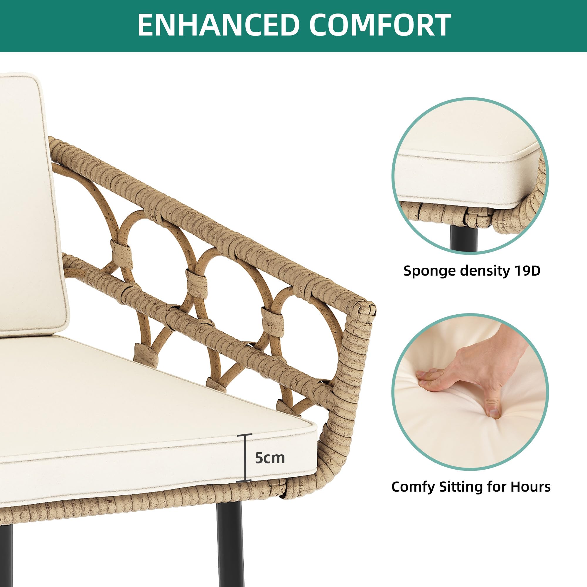 YITAHOME 4-Piece All-Weather Wicker Patio Furniture Set - Outdoor Bistro Conversation Set with Loveseat, Chairs, Table & Cushions for Backyard, Pool, Deck, Garden - Beige | Perfect for Outdoor Dining, Relaxing & Entertaining Guests