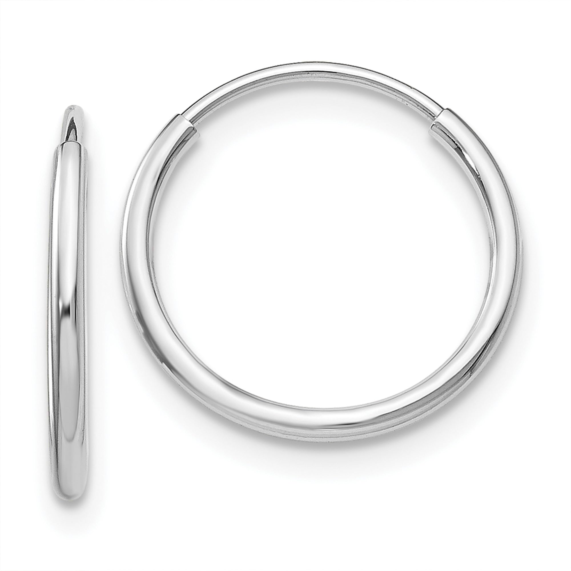 14K Solid White Gold Endless Tube Round Huggie Small Hoop Earrings for Women - Minimalist Everyday Jewelry for Work, Date Night & Gifts