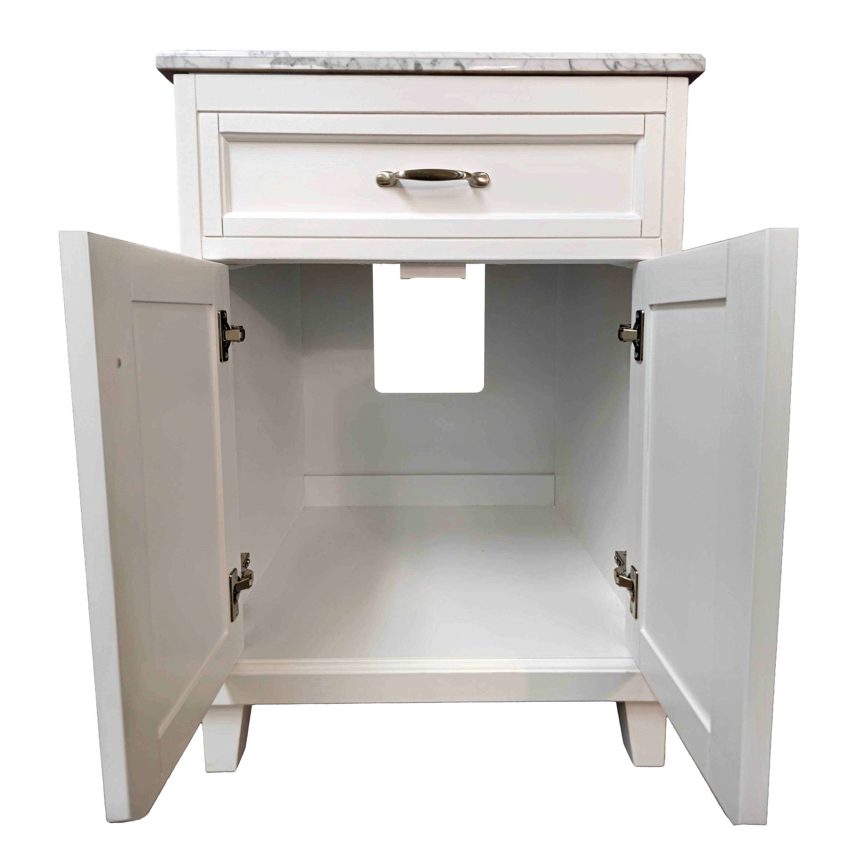 White Bathroom Vanity with Solid Wood Frame & Carrara Marble Top - 3 Size Options for Modern Bathroom Decor | Perfect for Master Bath, Guest Bath & Small Space Remodeling