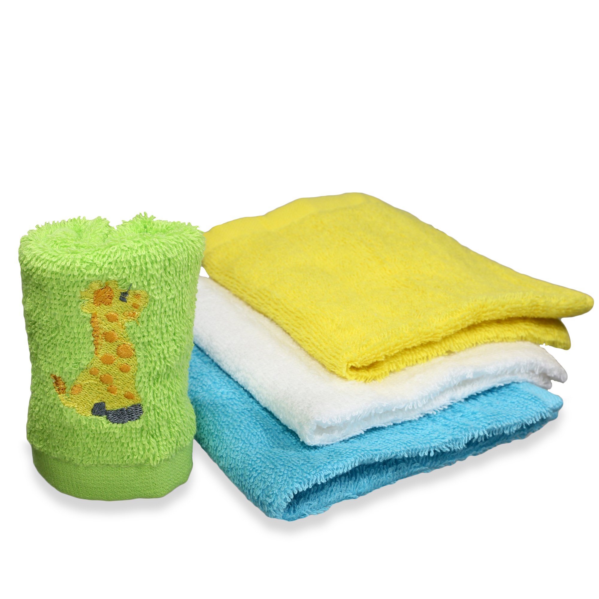 Spasilk 4-Pack Soft Absorbent Woven Washcloths - Yellow Giraffe Pattern Bath Towels for Baby, Kids & Adults | Gentle Exfoliating Face & Body Washcloths | Perfect for Bath Time, Baby Care, Spa Days & Sensitive Skin | Nursery, Bathroom & Travel Essential | Ideal for Daily Use, Baby Showers, Gift Sets & Hotel Amenities