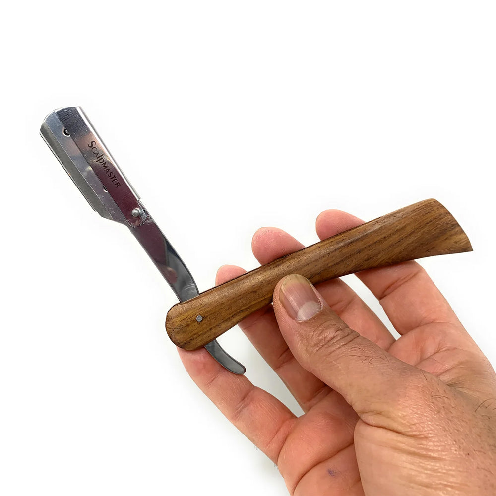 Professional Scalpmaster Wooden Handle Straight Edge Razor - Barber Shaving Tool for Precision Haircuts & Beard Grooming | Perfect for Home Use, Salon Professionals & Gift Giving