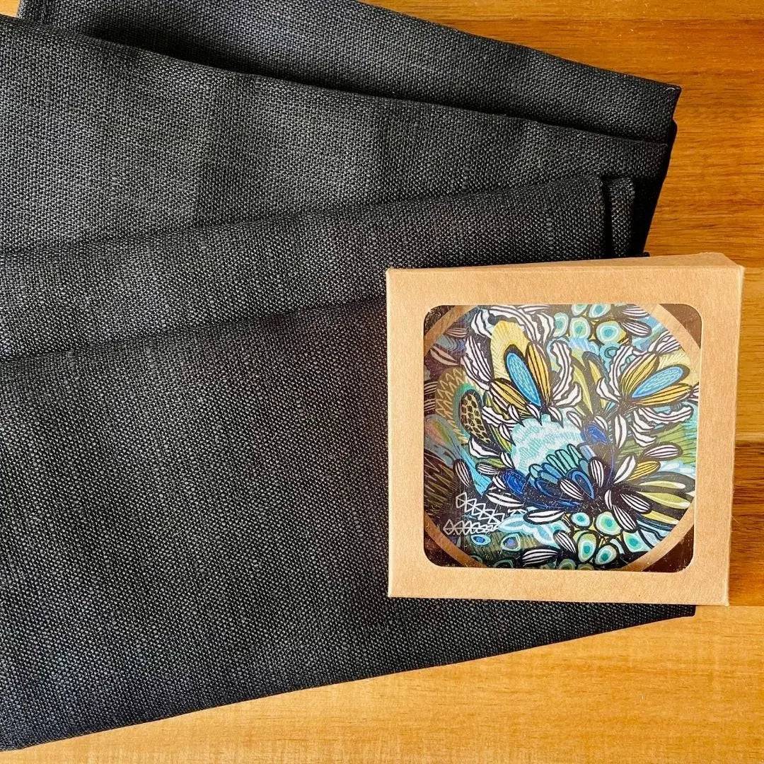 Premium Australian Wooden Coaster Set with Napkins - Handmade Proteas Design for Home, Office & Party Use