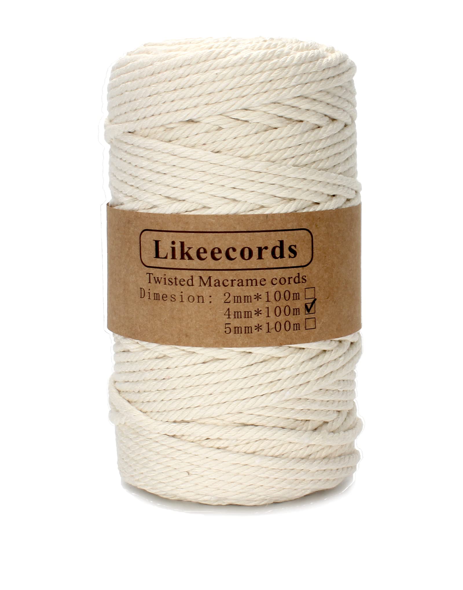 4mm x 109yd Natural White Cotton Macrame Cord - DIY Knitting Rope for Plant Hangers, Wall Hangings, Christmas & Wedding Decorations | Perfect for Boho Home Decor, Crafts & Gift Wrapping