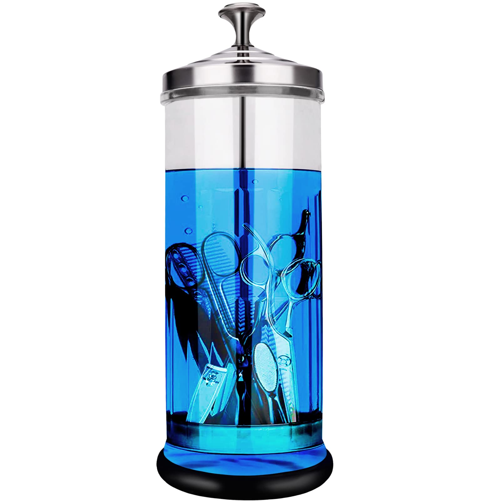 **50oz/1500ml Disinfectant Sterilizer Jar for Barber & Nail Tools - Durable Glass Container for Salon, Barber Shop & Home Use - Hair Styling, Manicure & Pedicure Equipment Sanitizer**