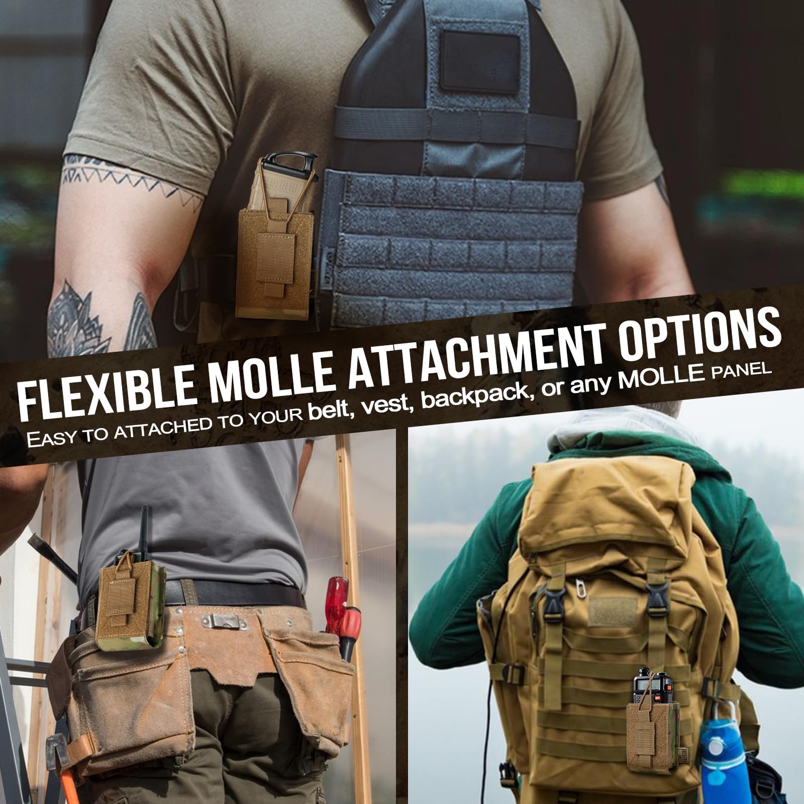 OneTigris Nylon MOLLE Radio Holster Pouch for BaoFeng UV-5R BF-F8HP Walkie Talkie - Tactical Gear for Outdoor Adventures, Hiking, Camping & Emergency Communication