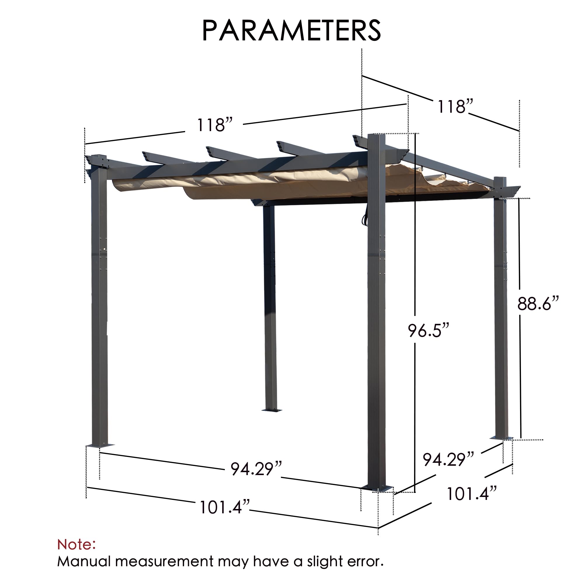 Kozyard Morgan 10' x 10' Beige Retractable Aluminum Pergola with Sun Shade Canopy - Modern Outdoor Patio Shelter for Backyard, Deck, Garden - Perfect for Lounging, Dining & Entertaining Guests