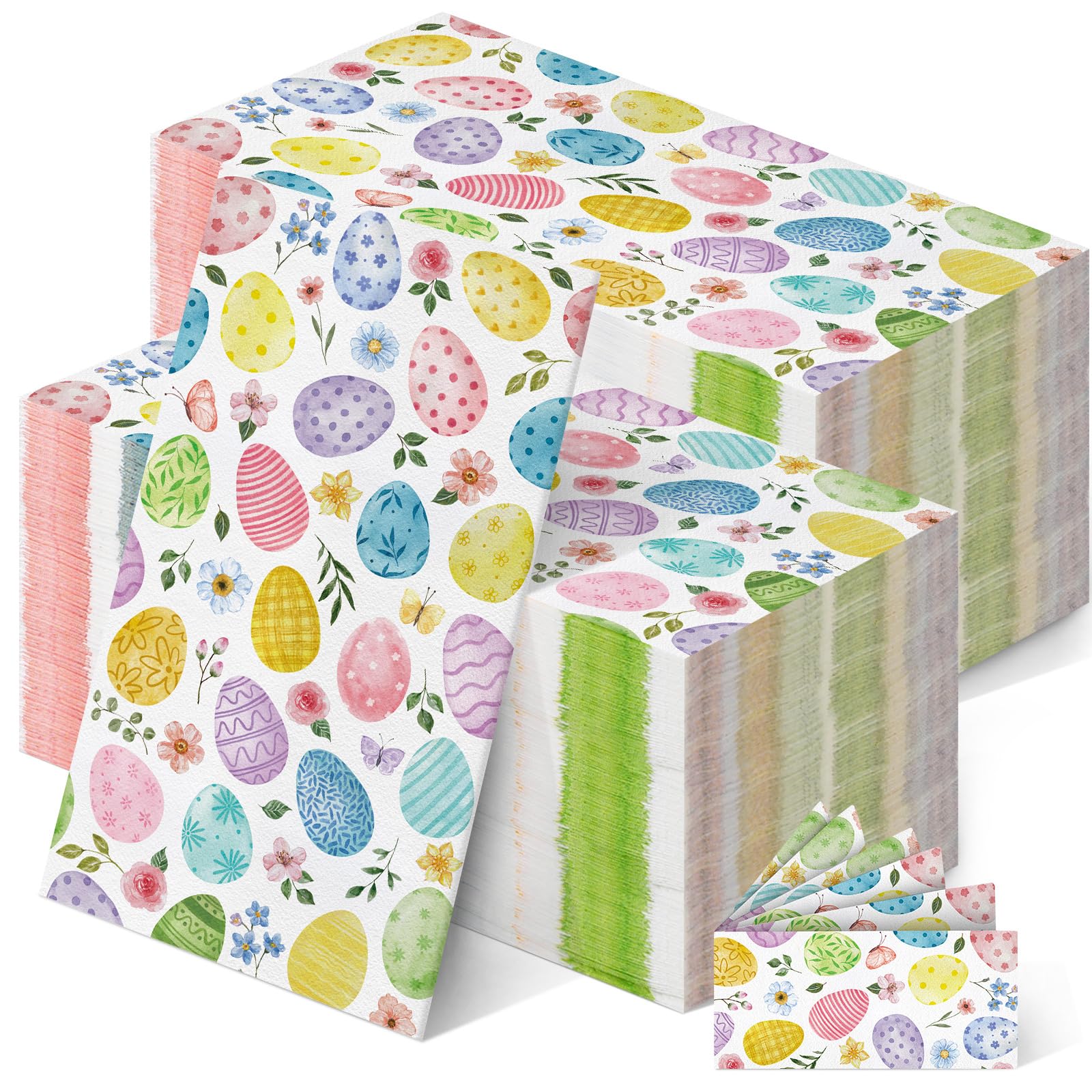 200-Pack Easter Bunny & Floral Disposable Napkins - Bulk Spring Party Paper Hand Towels for Home, Family Dinner, Easter Brunch & Holiday Decorations (Easter Egg Design)