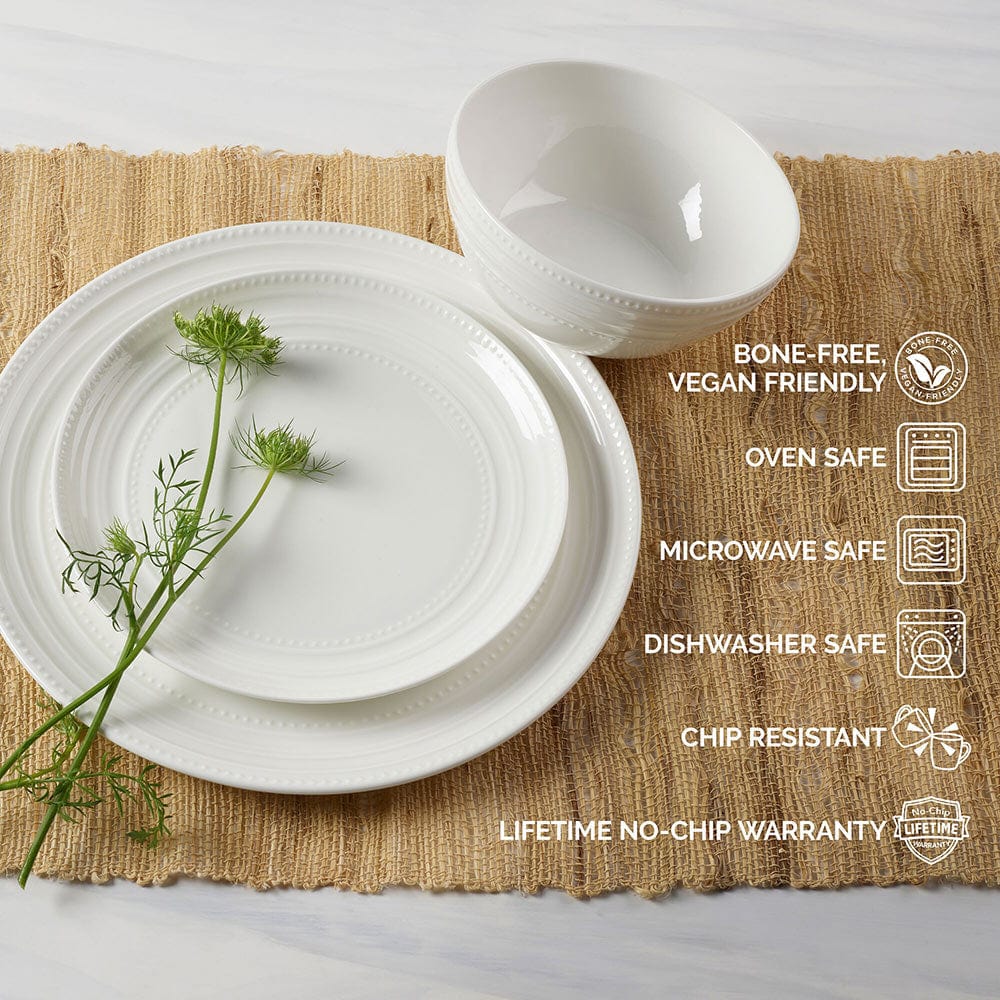 Kamryn 12-Piece Vegan Bone Dinnerware Set - Service for 4 | Eco-Friendly Tableware for Everyday Dining & Entertaining