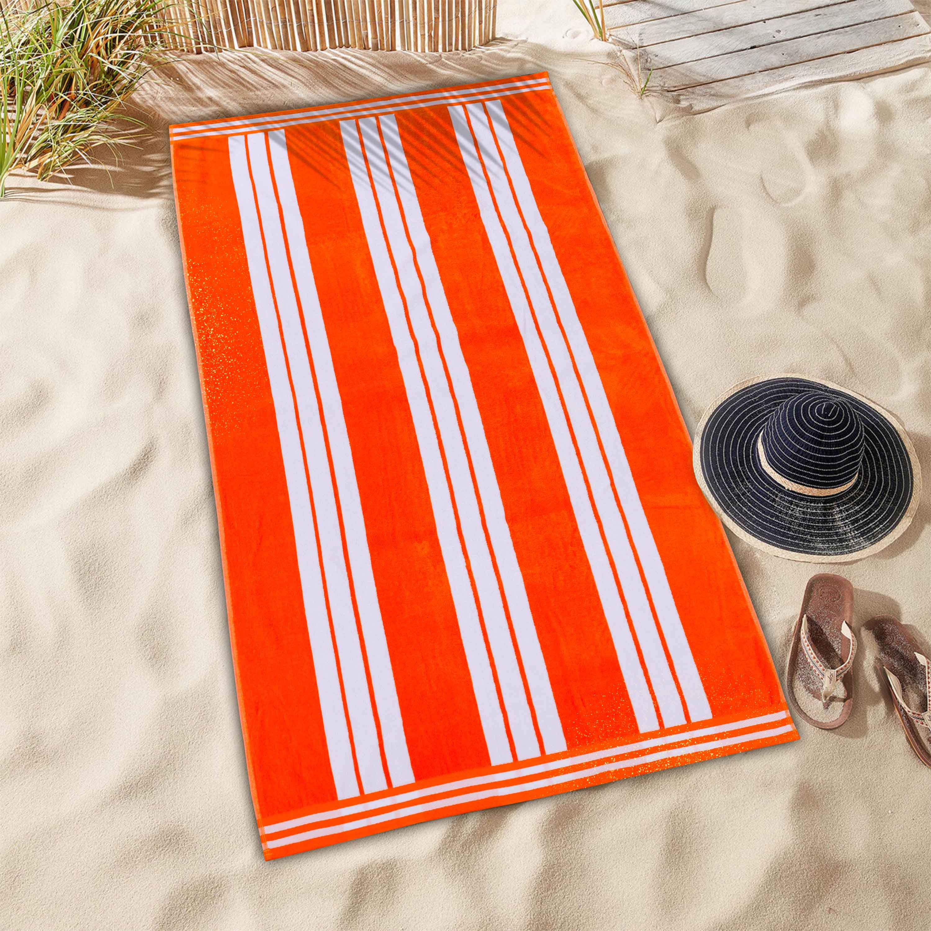 Premium Cabana Stripe Oversized Cotton Beach Towel Set (2/4/6 Pack) - Soft Quick-Dry Bath Towels for Pool, Beach, Yoga & Travel