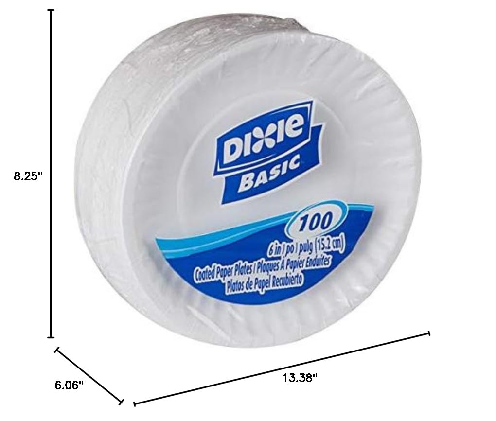 Dixie Basic 6-Inch Lightweight White Paper Plates - 1,200 Count (12 Packs of 100) by GP PRO | Perfect for Parties, BBQs, Picnics & Everyday Use